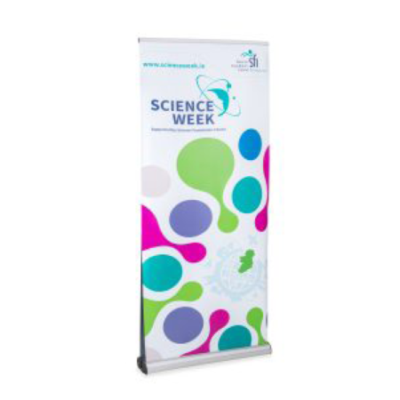 Double sided pull up banner stand for exhibitions.