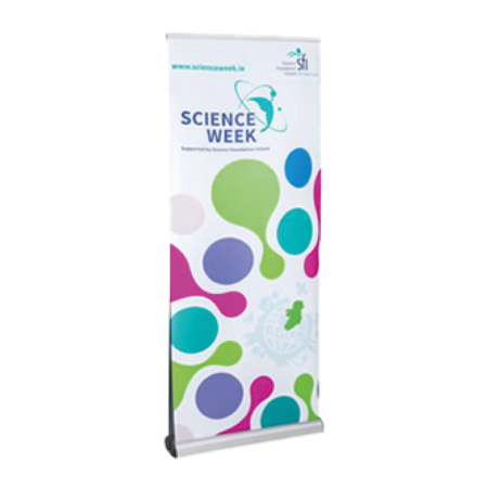 Interchangeable pop up banner system with swappable graphics.