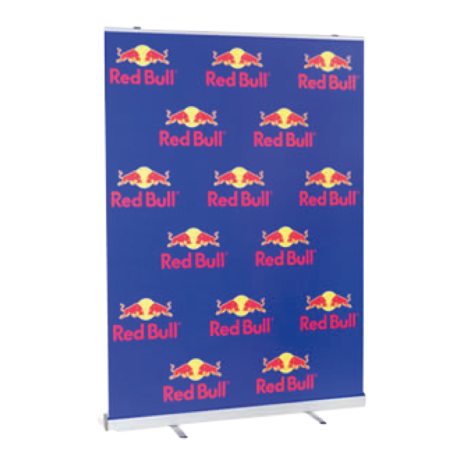 Wide pull up banner display for exhibitions and events.
