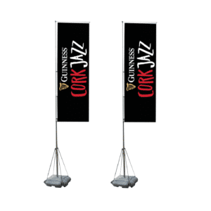 Oversized printed flag icon for large scale branding.