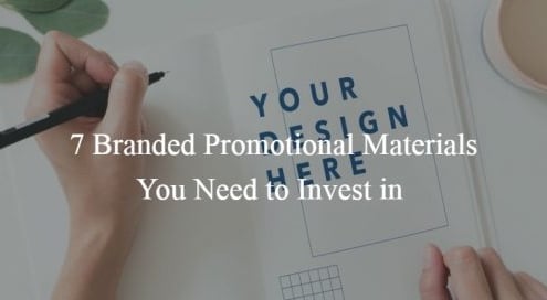 Seven branded promotional materials for business marketing.
