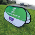 Custom pitch pop up display for outdoor sports advertising.