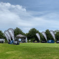 Branded pitch-side pop up display for sports sponsorship.