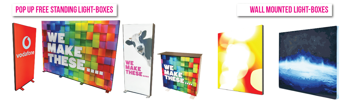 Lightbox banner display showing offline marketing for online business.