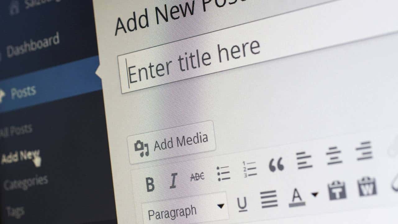 A closeup photo of WordPress' interface