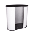 Round exhibition counter stand with printed branding.