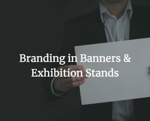 Branded banners and exhibition stands showing strong brand identity.
