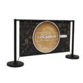 Printed cafe barrier for outdoor dining branded areas.