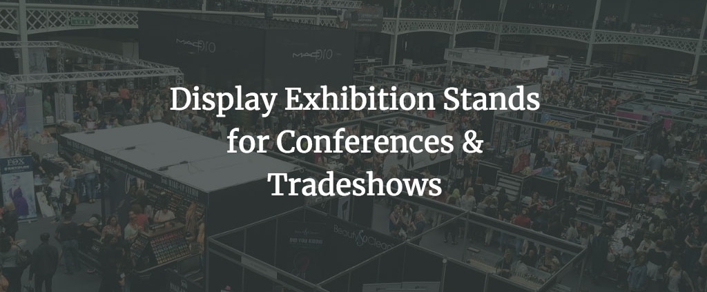 Exhibition display stands set up at a conference and tradeshow.
