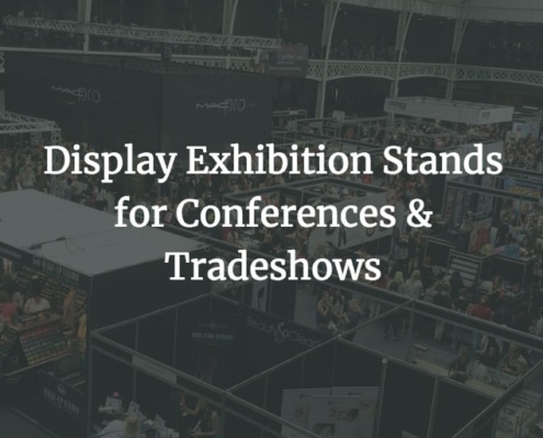 Exhibition display stands set up at a conference and tradeshow.