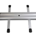 Double sided outdoor banner stand showing both printed faces.