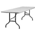 Branded stretch fabric table cover at exhibition stand.