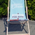 Branded deckchair for Edgard Cooper at outdoor promotion.