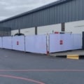 NRS branded heras fencing cover for construction sites.