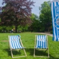 Printed deckchair with full colour branded fabric panel.