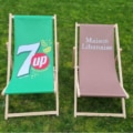 Branded deckchair showing custom print quality close-up.
