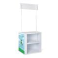 Custom branded demo counter stand for exhibitions and trade shows.