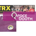 Perforated mesh banner with branded graphics for outdoor use.
