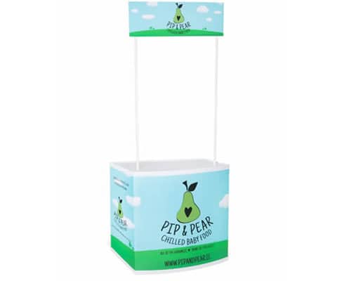 Promotional counter display stand for exhibitions.