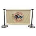 Printed cafe barriers for outdoor dining and branded spaces.